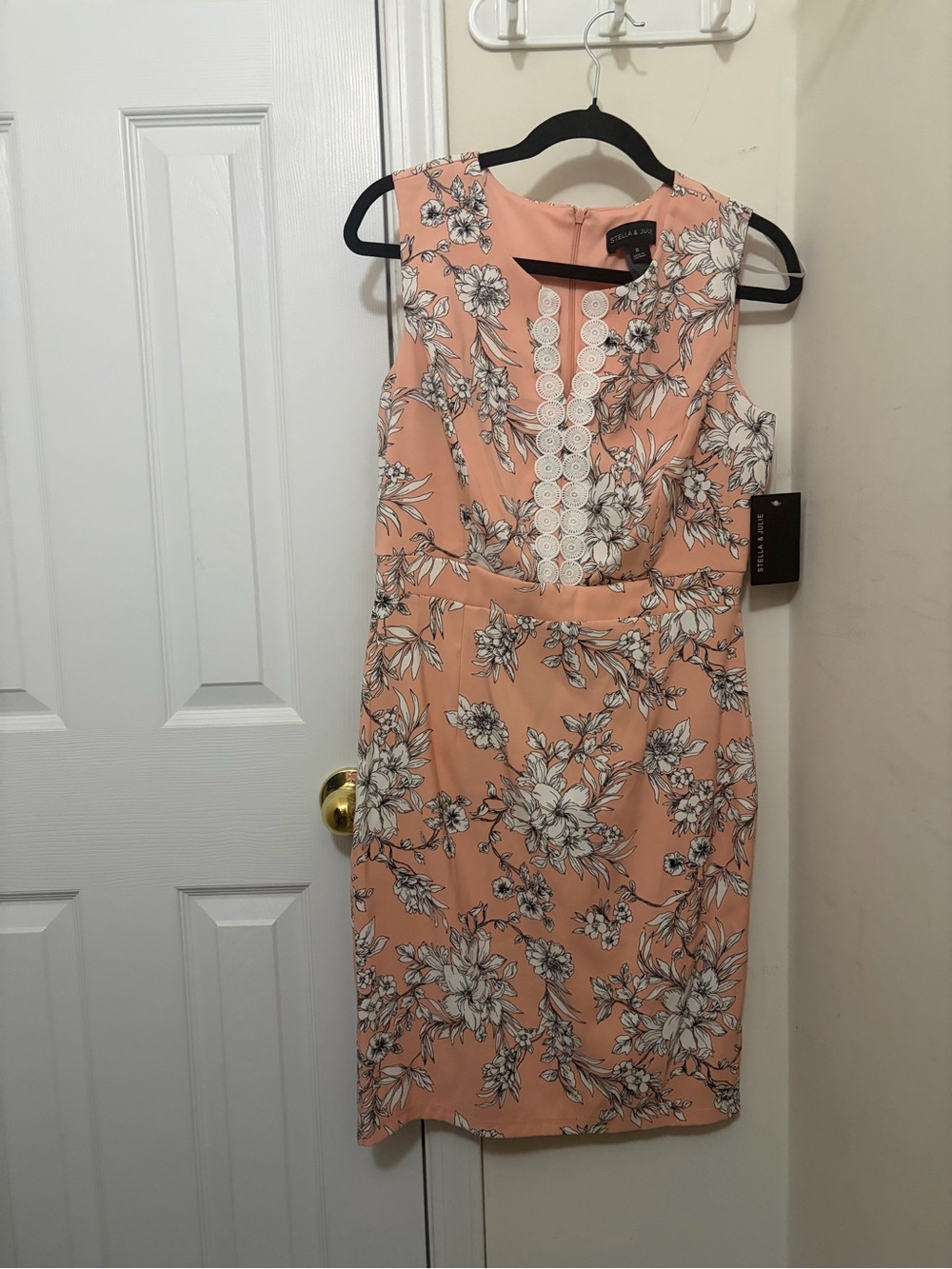 Stella & Dot Peach Floral Lace-Trim Midi Dress